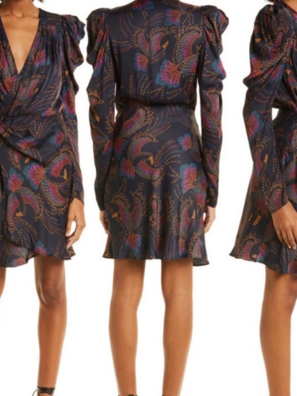 FARM Rio Navy Paisley Floral Wrap Mini Dress